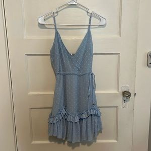 Light blue mini dress with ruffle bottom